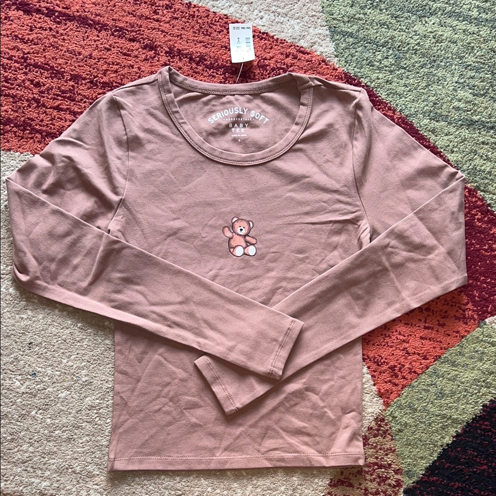 Aeropostale Long Sleeve Tee - Soft Pink with Bear